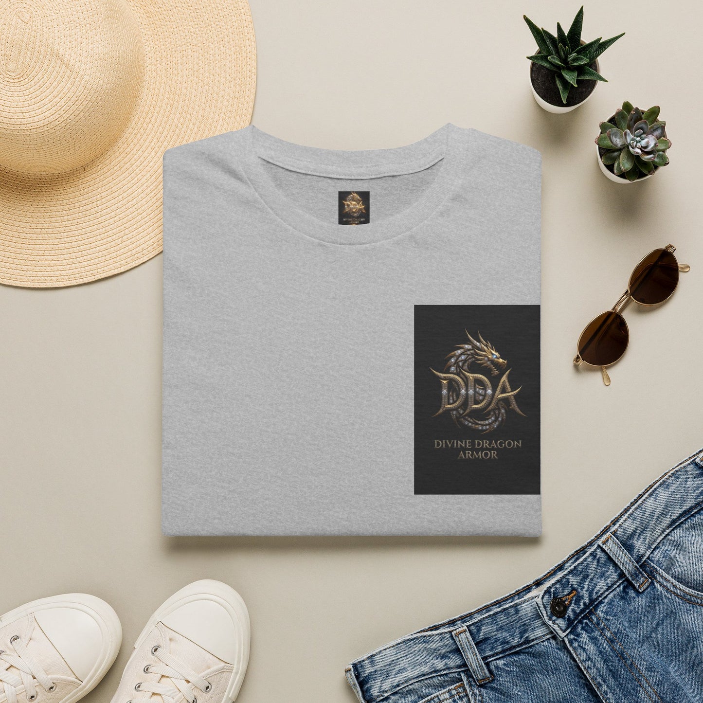 #1 Selling Dragon Logo Pocket T-Shirt — "DDA Divine Dragon Armor" Chest Patch
