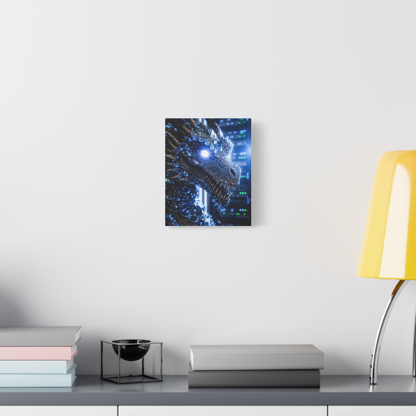 Cyber Dragon Canvas Print — Futuristic Metallic Dragon Wall Art