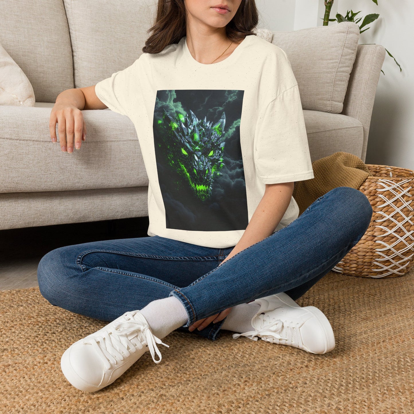 Dragon Skull T‑Shirt — Neon Green Crystal Wyvern Graphic Tee