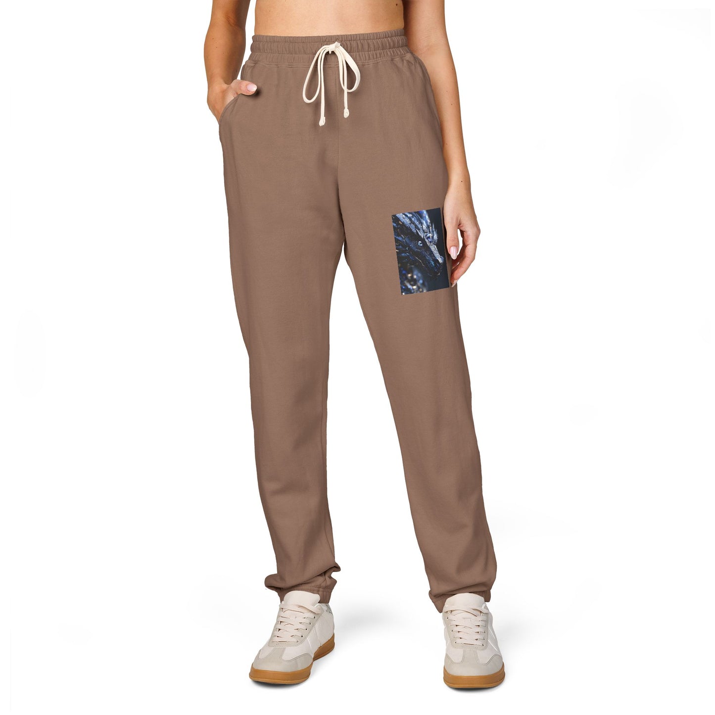 Garment-Dyed Fleece Sweatpants — Dark Olive Joggers with Blue Marble Pocket