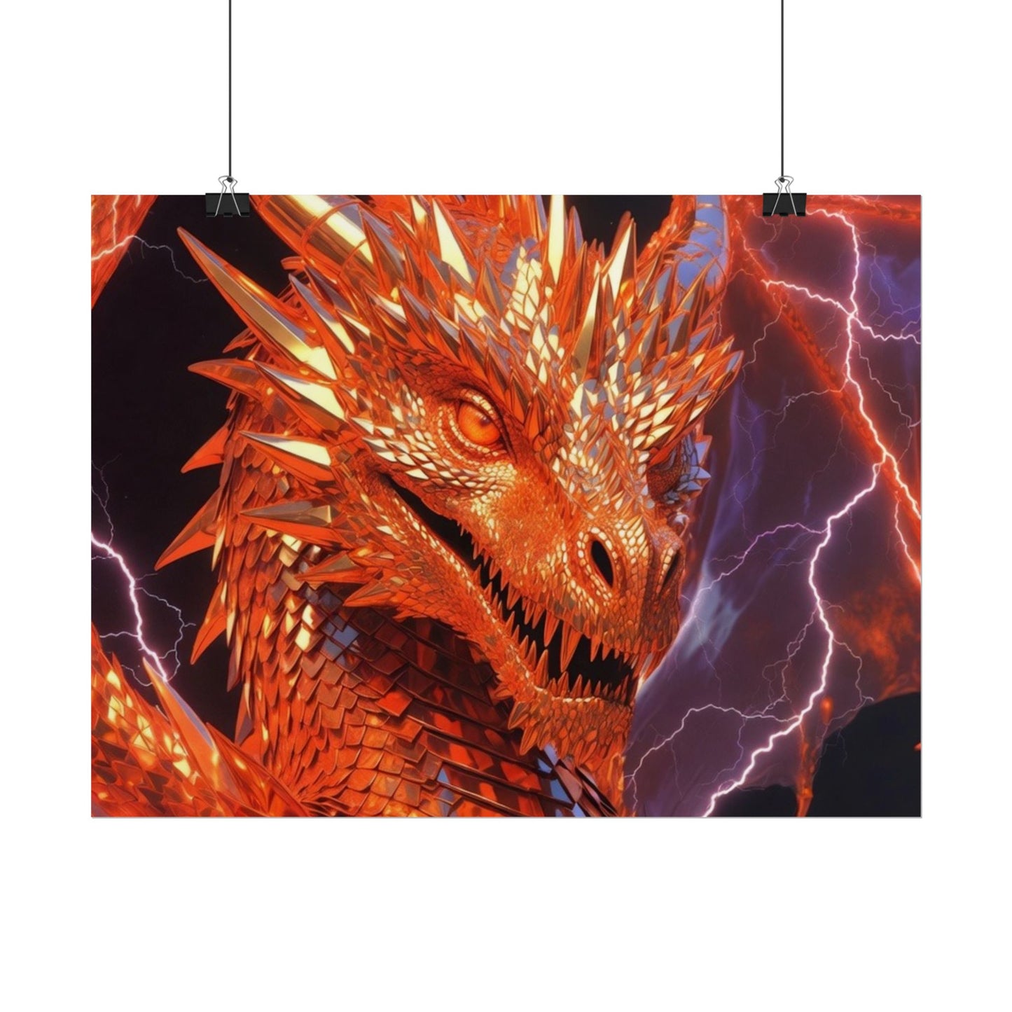 Orange Lightning Dragon Poster — Fantasy Wall Art for Gamers & Fans