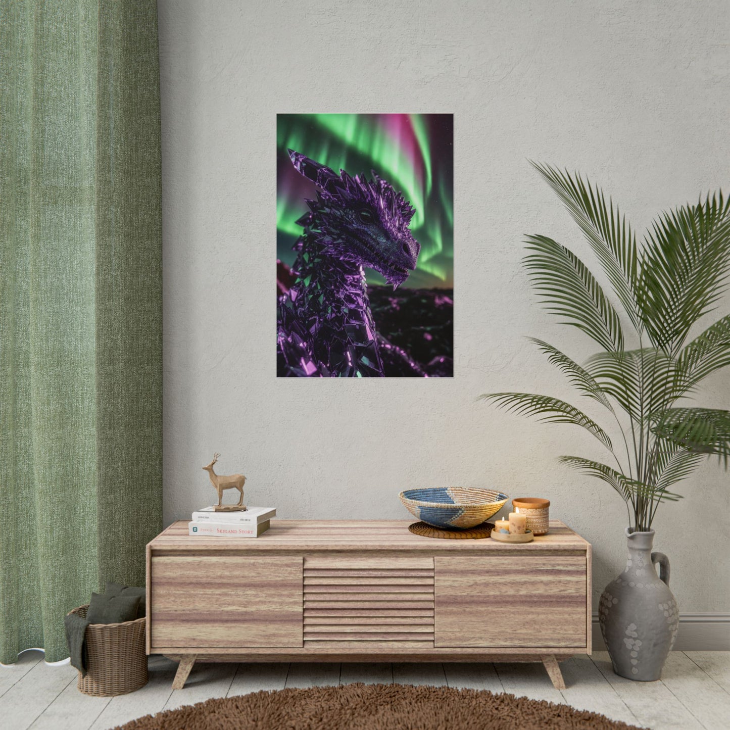 Aurora Dragon Rolled Poster — Purple Crystal Dragon Wall Art