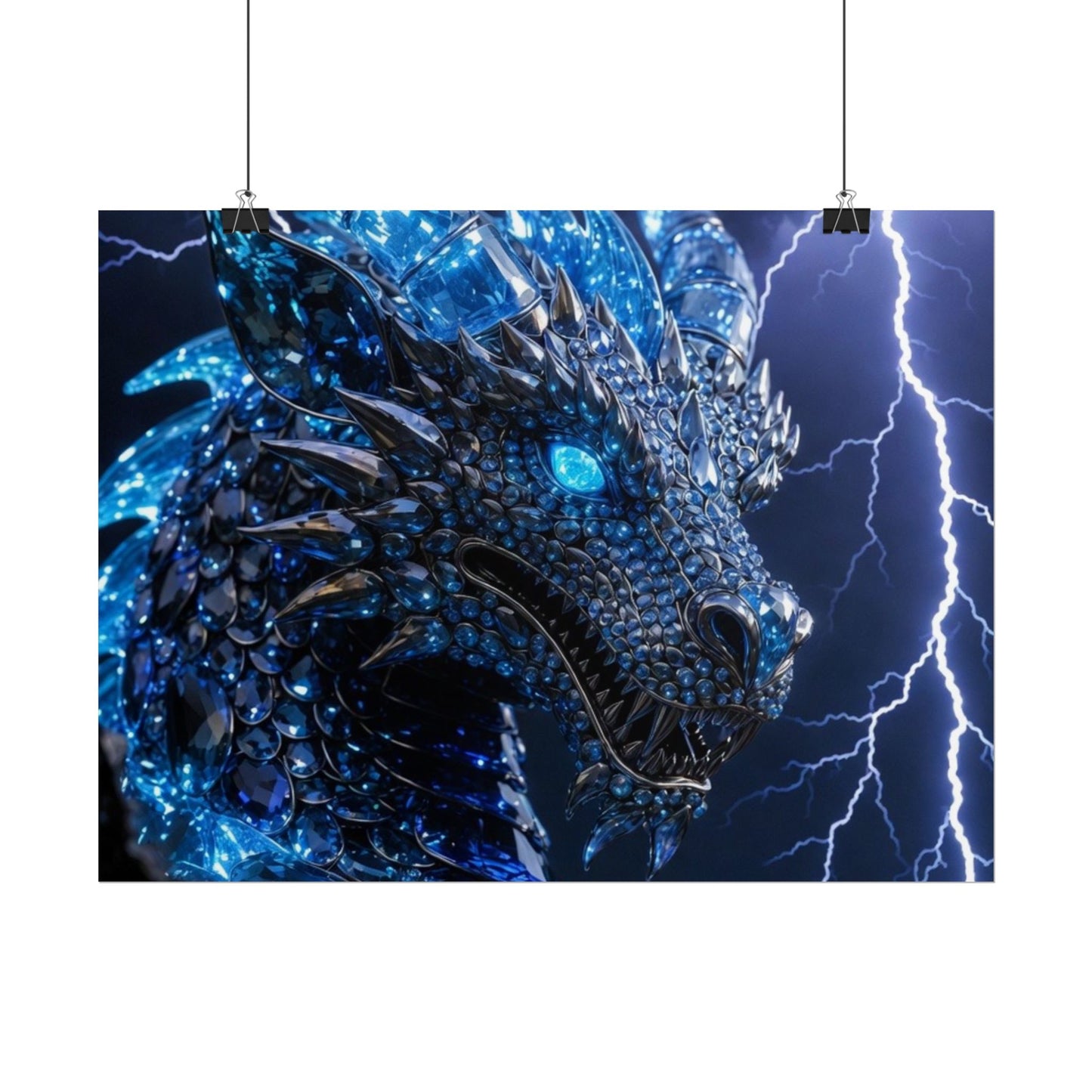 Blue Lightning Dragon Poster — Fantasy Wall Art Rolled Poster