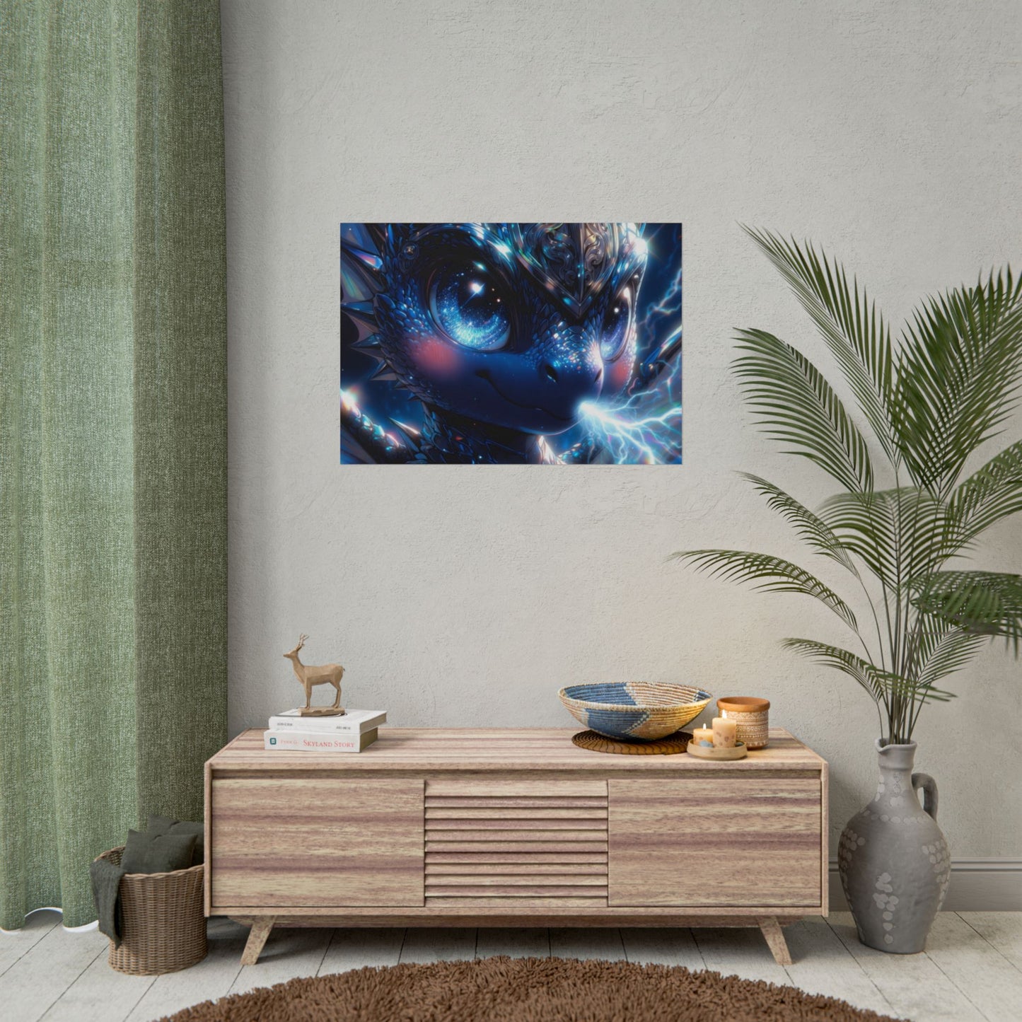 Shiny Blue Dragon Rolled Poster — Cute Electric Fantasy Wall Art