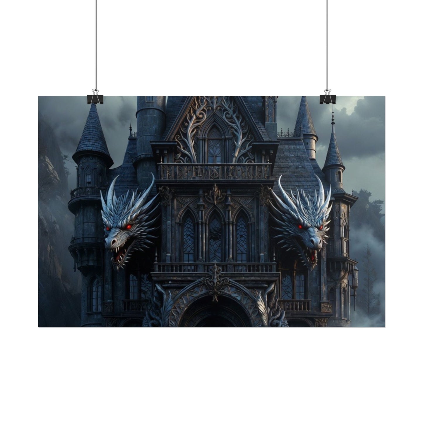 Gothic Dragon Castle Rolled Poster — Dark Fantasy Wall Art