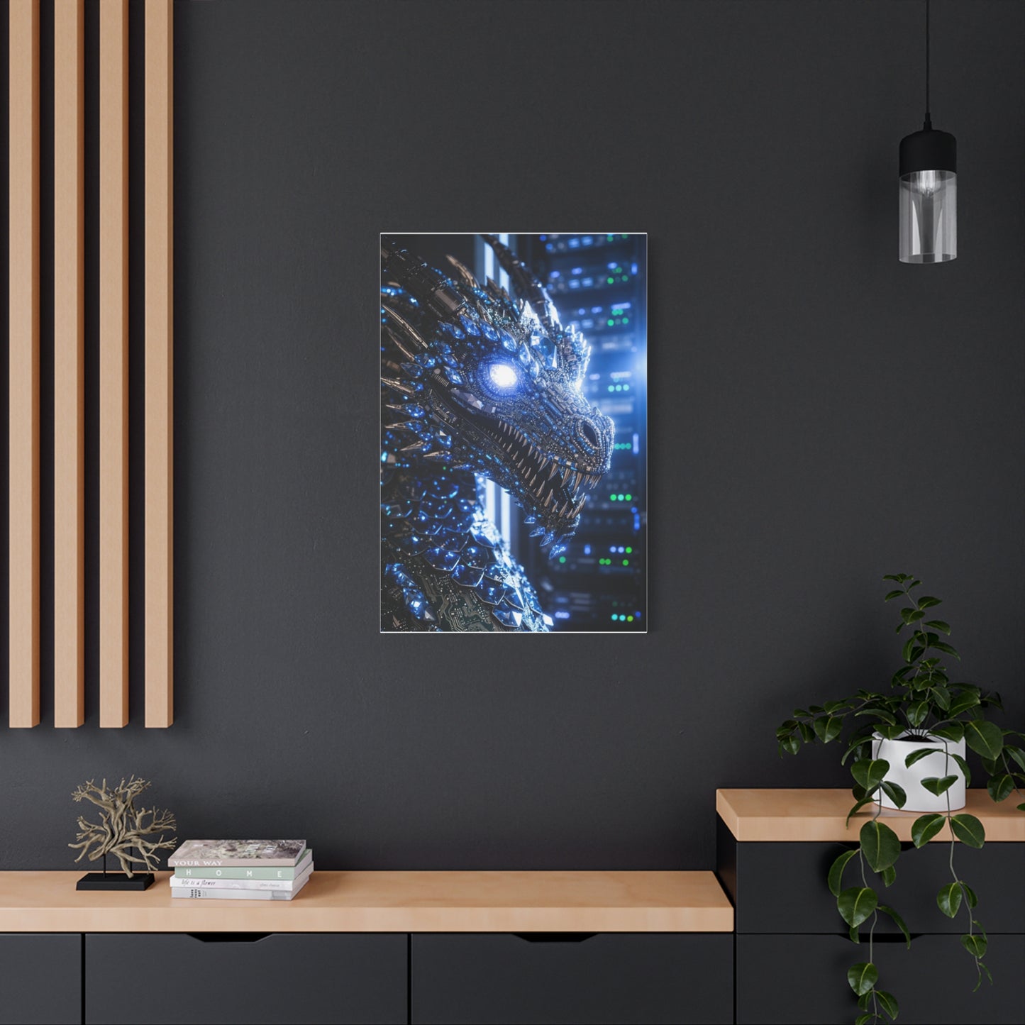 Cyber Dragon Canvas Print — Futuristic Metallic Dragon Wall Art