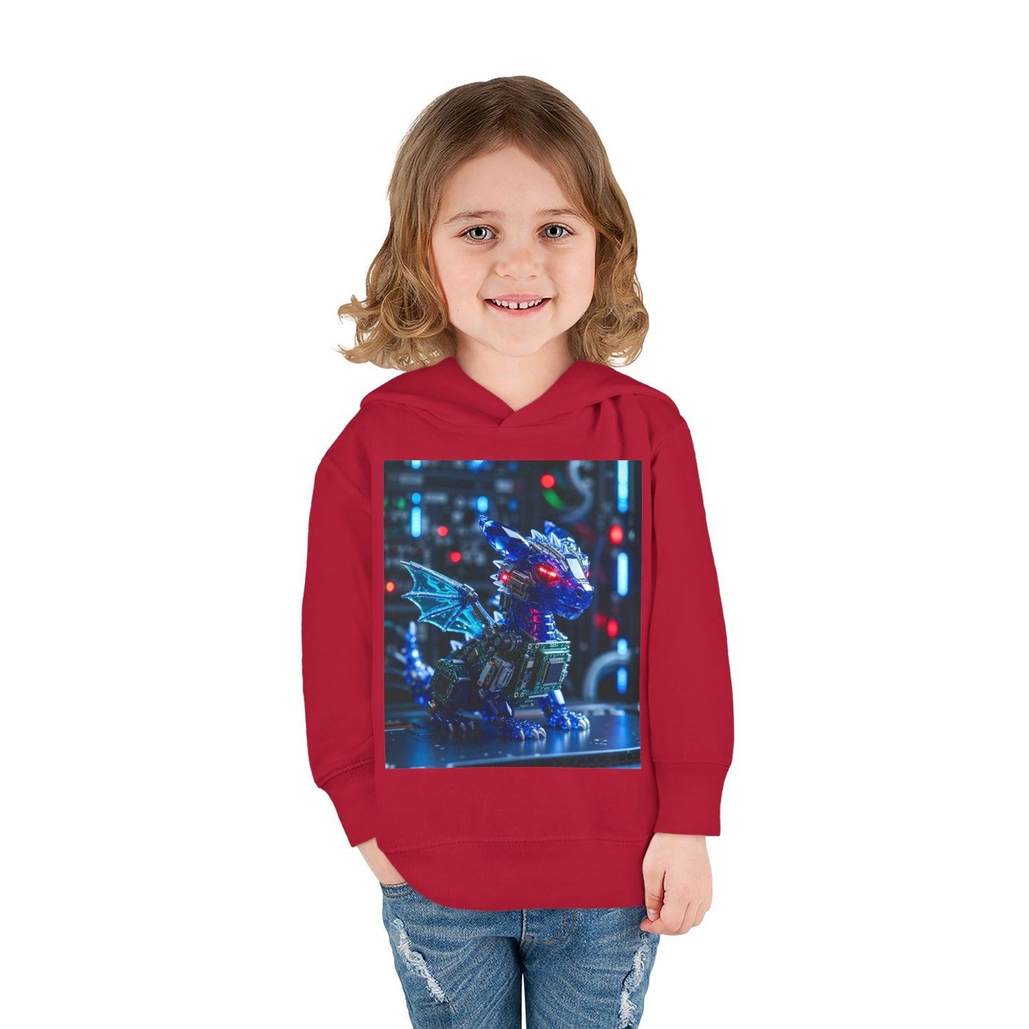 Toddler Hoodie — Neon Robot Dragon Pullover for Kids