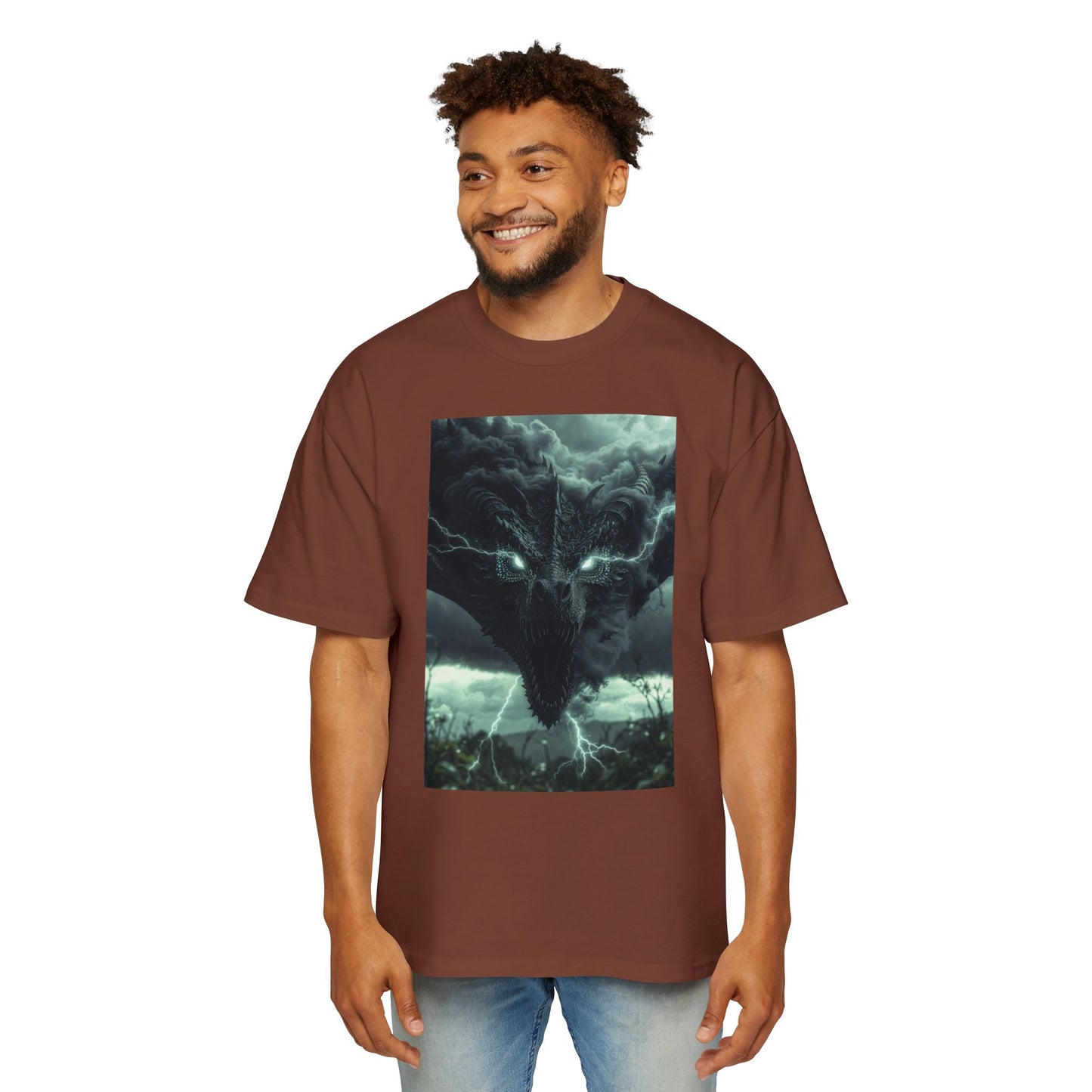 Storm Dragon Graphic Tee — Dark Fantasy Oversized Men's T-Shirt