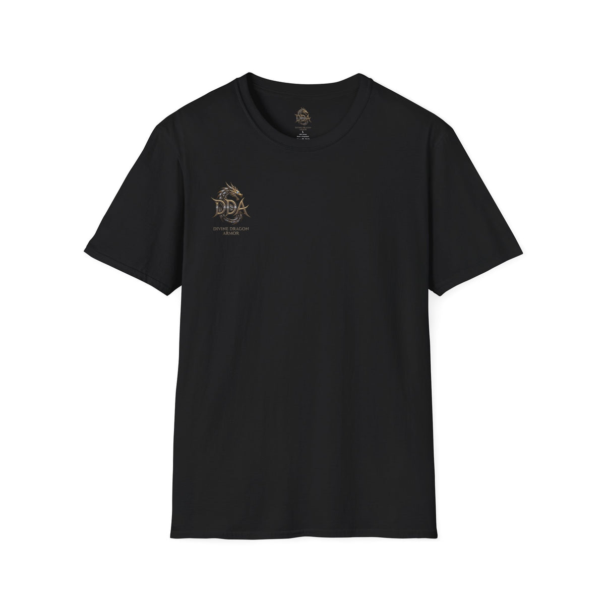DDA DIVINE DRAGON ARMOR T-Shirt — Golden Dragon Emblem Chest Logo, Fantasy Gaming Fan Tee