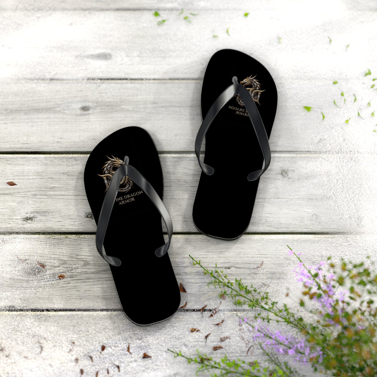 Dragon Armor Flip Flops – Black Fantasy Shield Beach Sandals