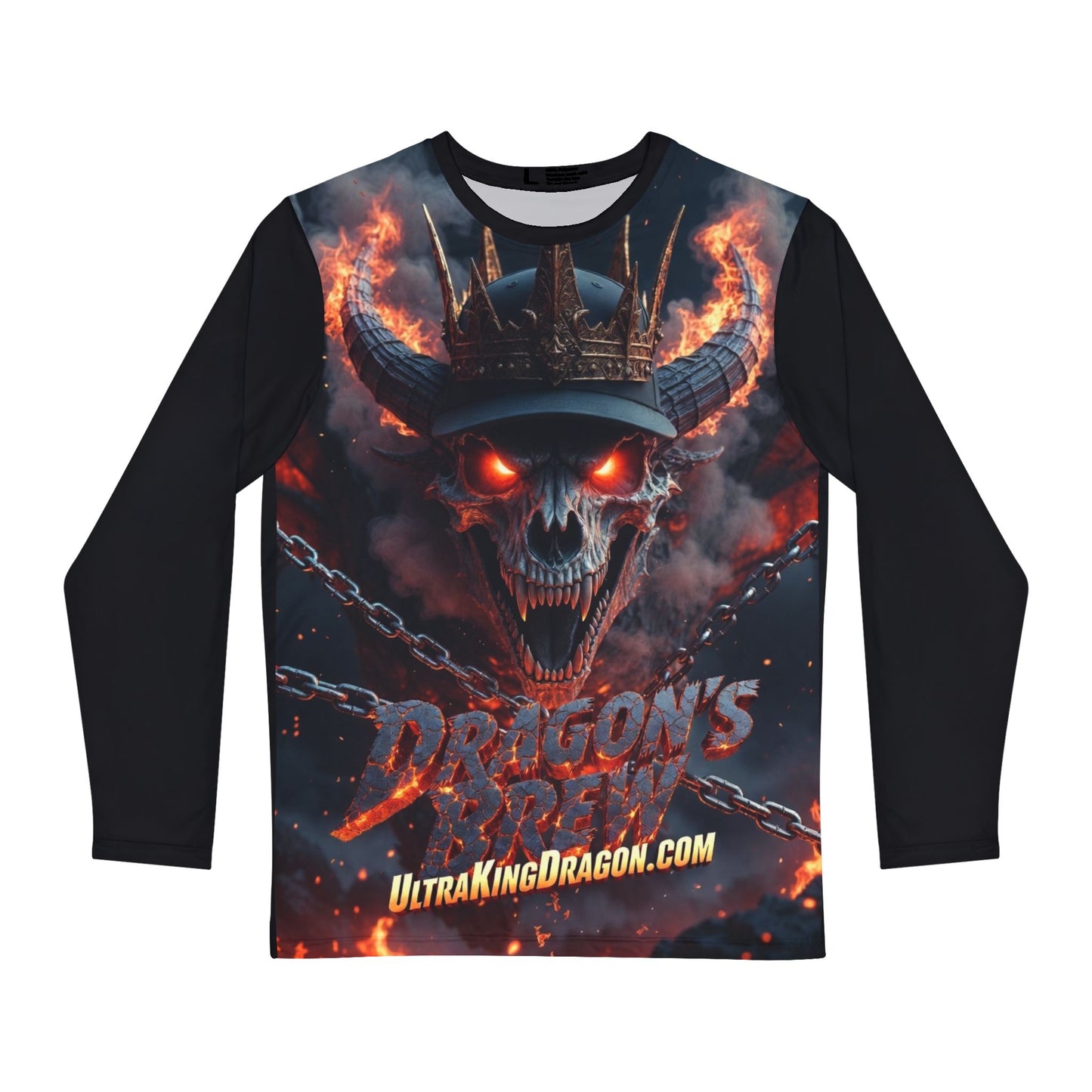 Men's Long Sleeve Shirt — Flaming Skull Samurai Dragon Graphic (UltraKingDragon.com)