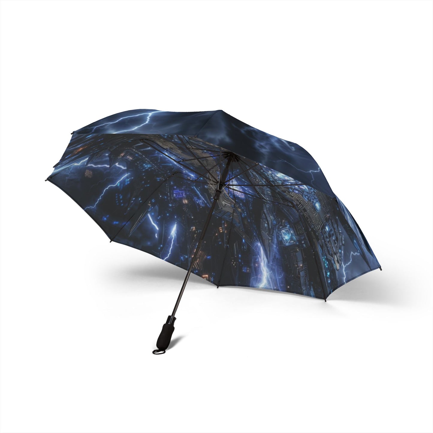 Foldable Umbrella - Storm Dragon Lightning Print Semi-Automatic Travel Umbrella