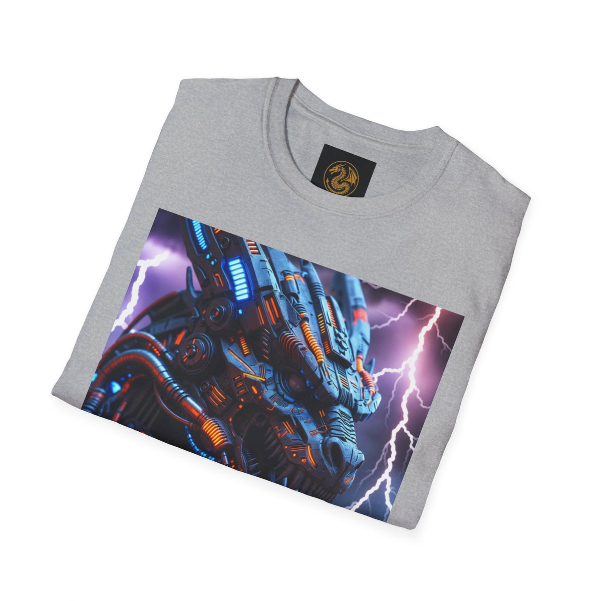 A Cyber Dragon T‑Shirt — Neon Mech Dragon with Lightning Graphic