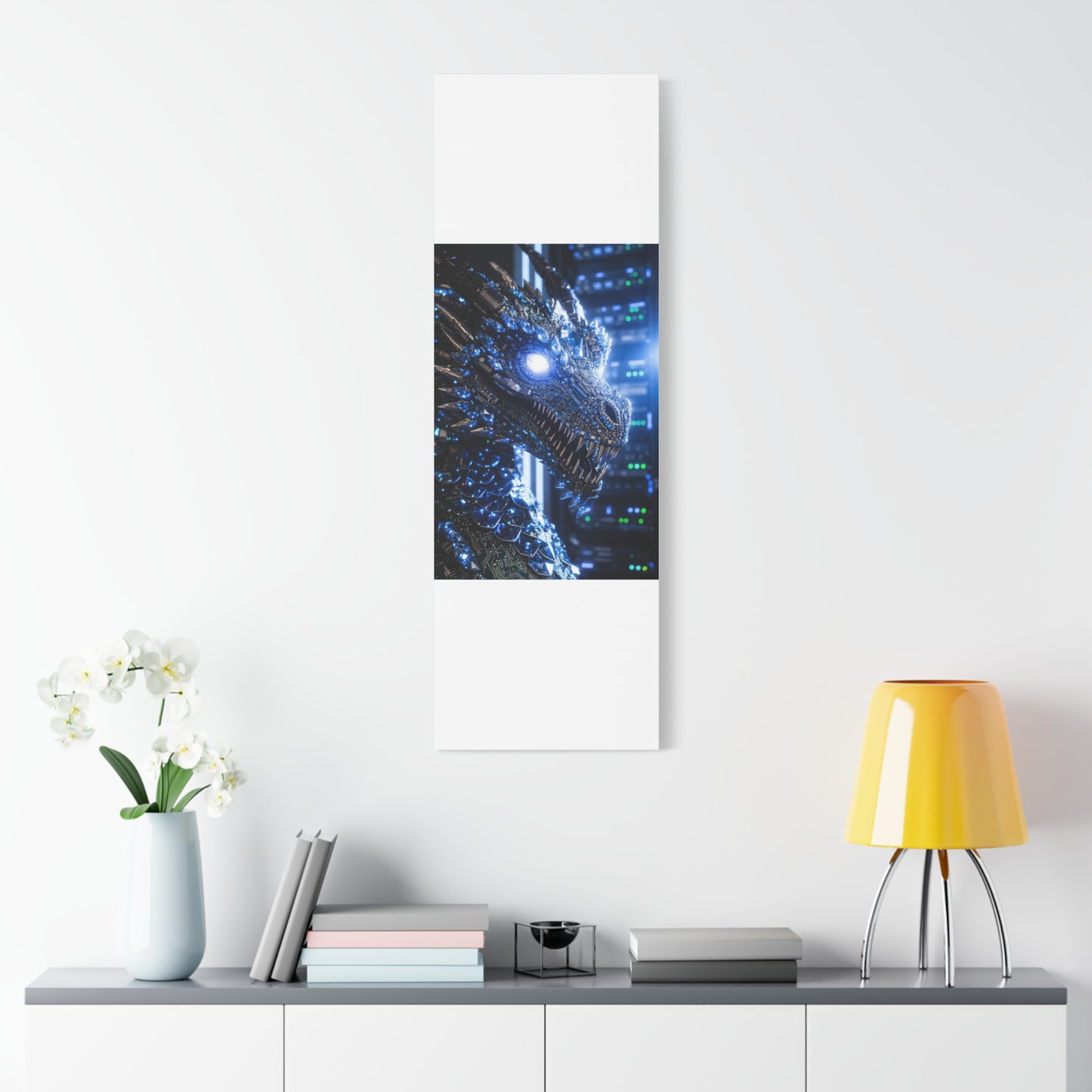 Cyber Dragon Canvas Print — Futuristic Metallic Dragon Wall Art