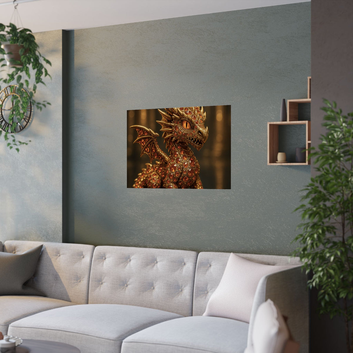 A Golden Orange Dragon Art Print, Satin Poster, Dragon Wall Art, Fantasy Decor, Gift for Gamers, Dragon Lover's Decoration