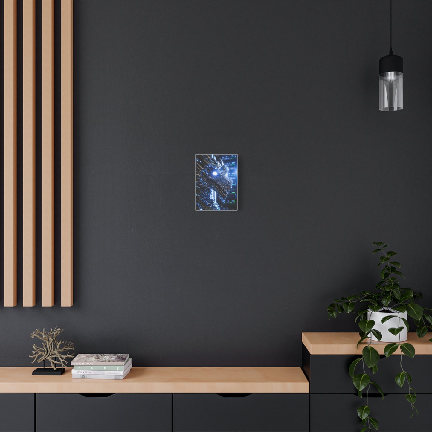 Cyber Dragon Canvas Print — Futuristic Metallic Dragon Wall Art
