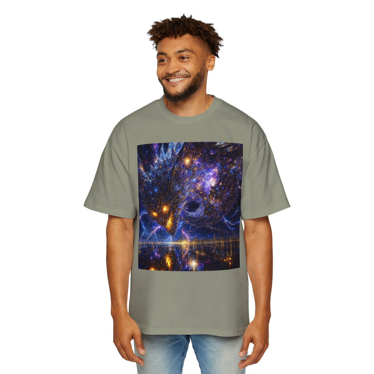 A Men's Oversized Cosmic Art Tee - Unique Space Graphic T-Shirt for Casual Wear, Sci-Fi Lovers, Gift for Birthdays, Festivals, Art Enthusiasts