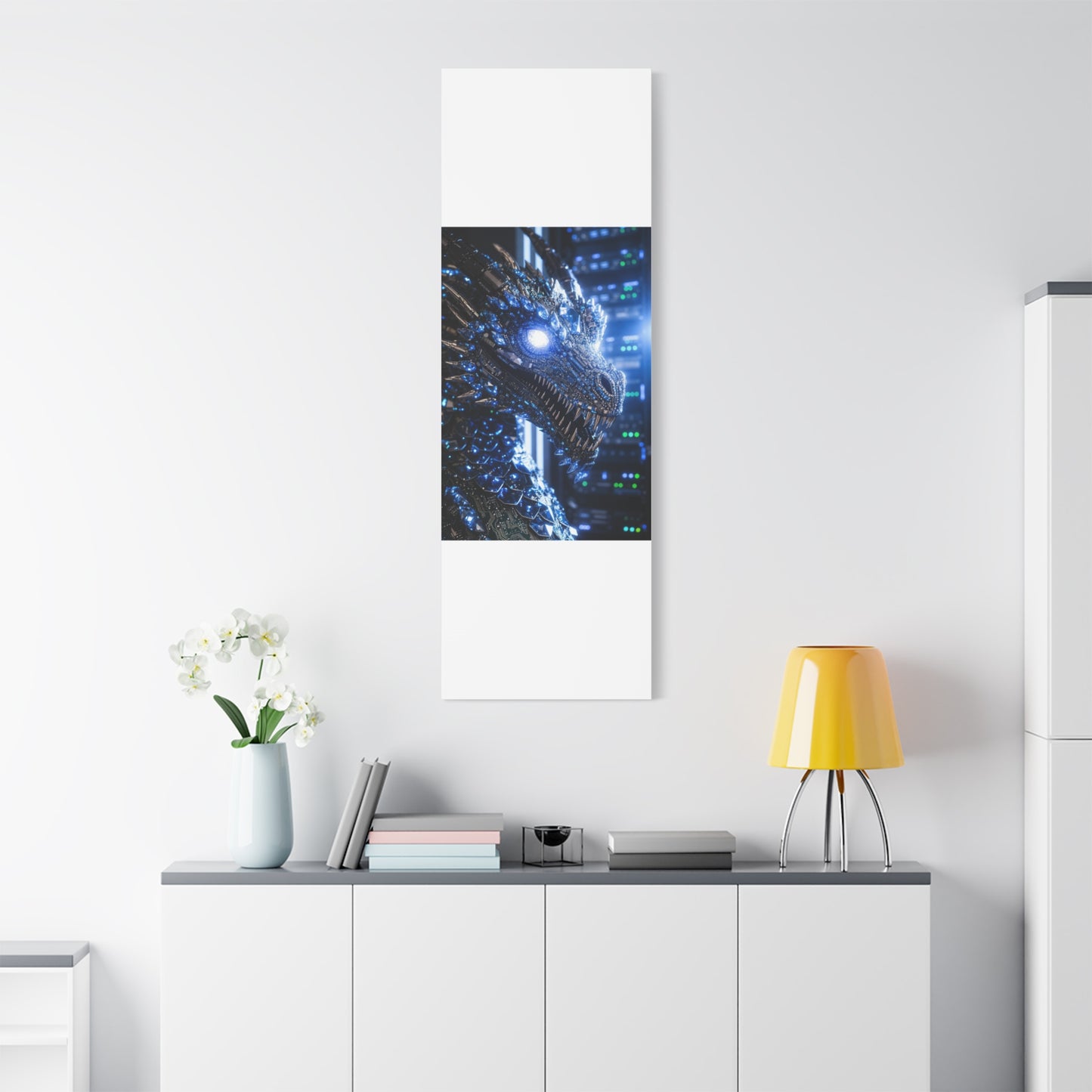 Cyber Dragon Canvas Print — Futuristic Metallic Dragon Wall Art