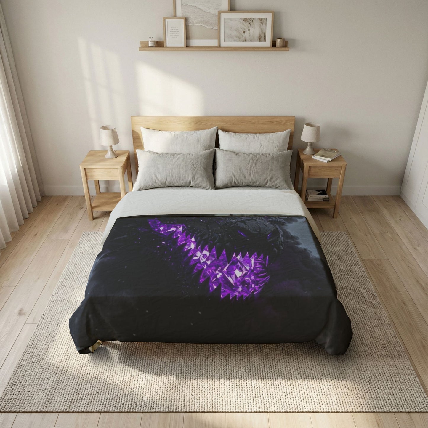 Dragon Smoke Duvet Cover — Dark Fantasy Purple Dragon Face Bedding