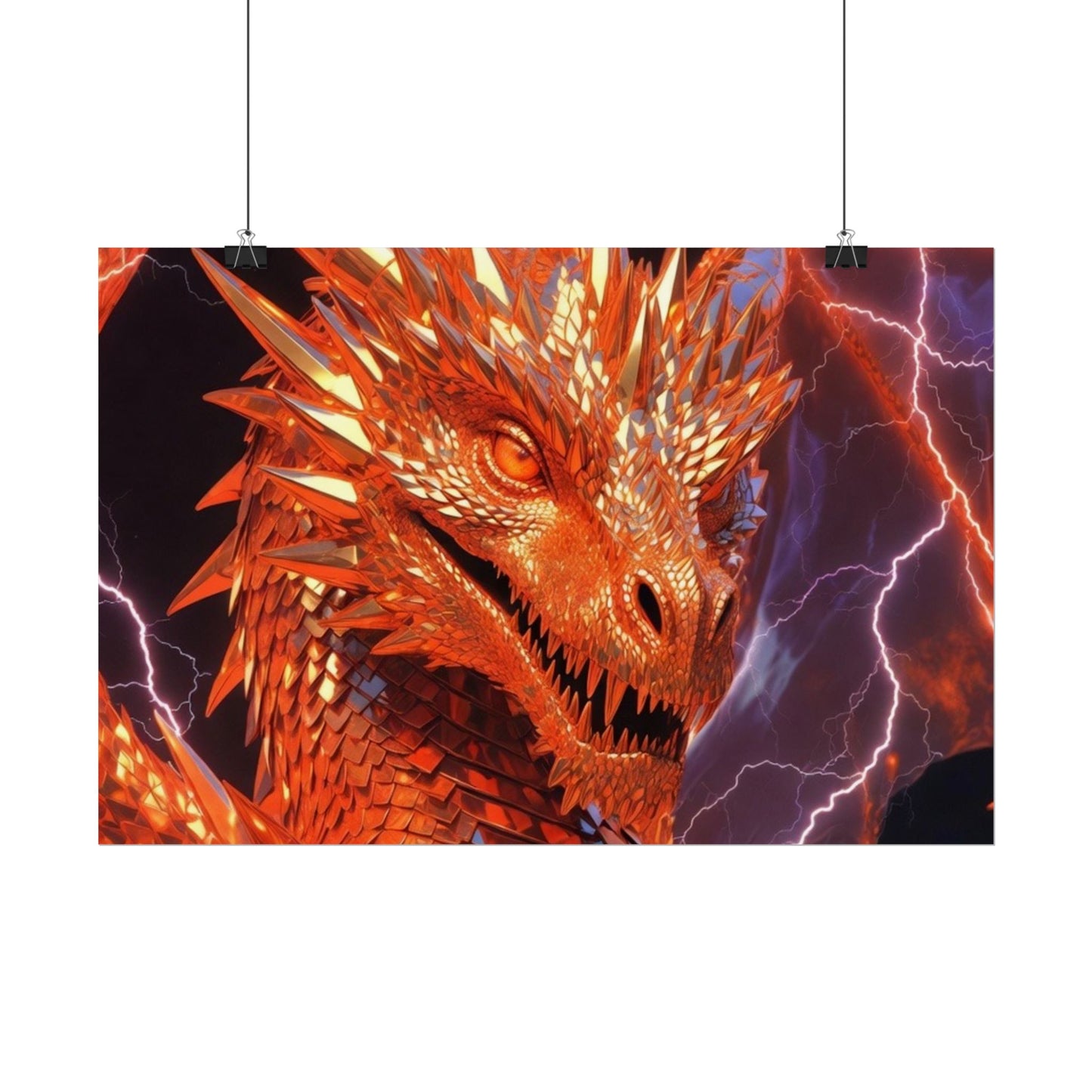 Orange Lightning Dragon Poster — Fantasy Wall Art for Gamers & Fans