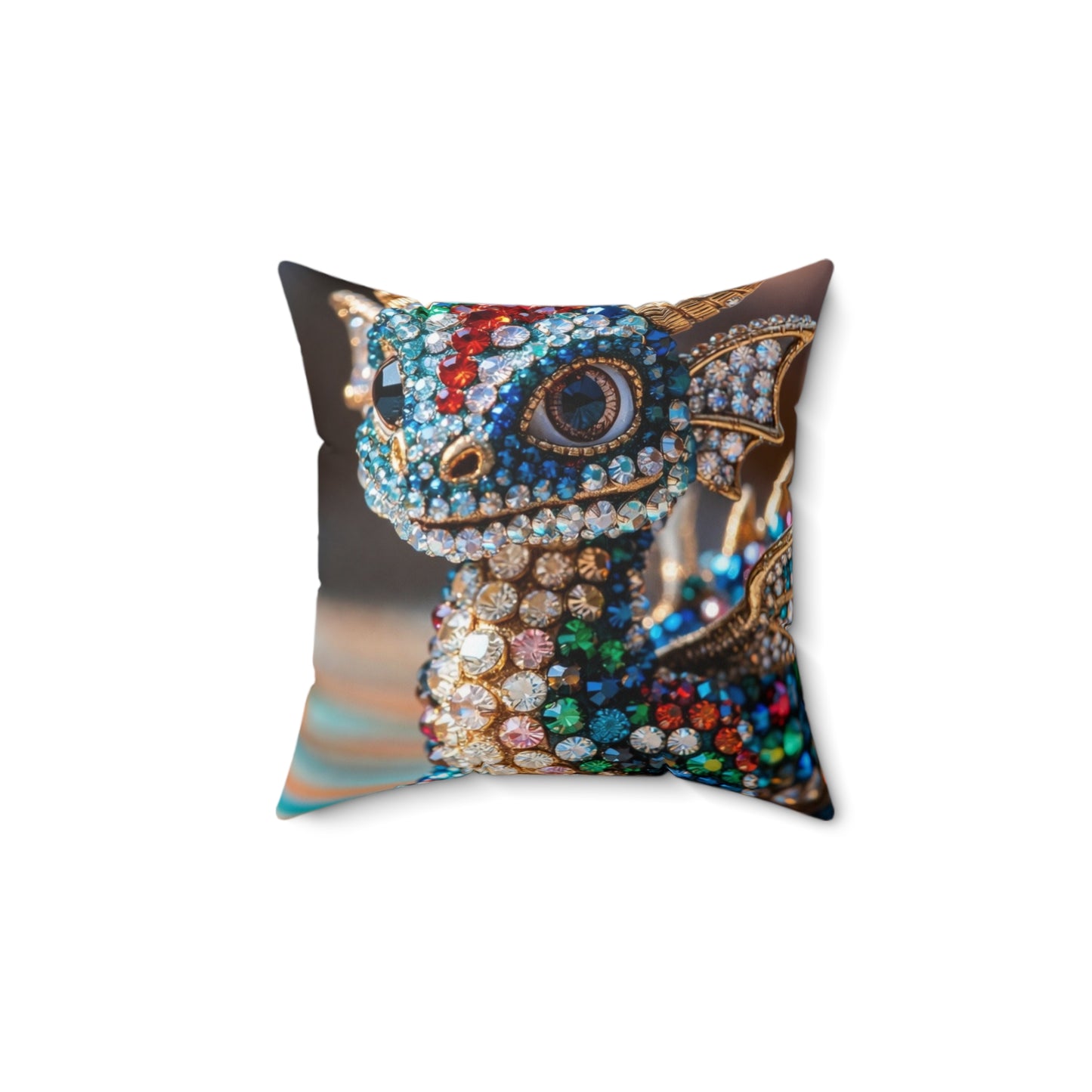 Jeweled Dragon Decorative Pillow — Rhinestone Embellished Accent Cushion