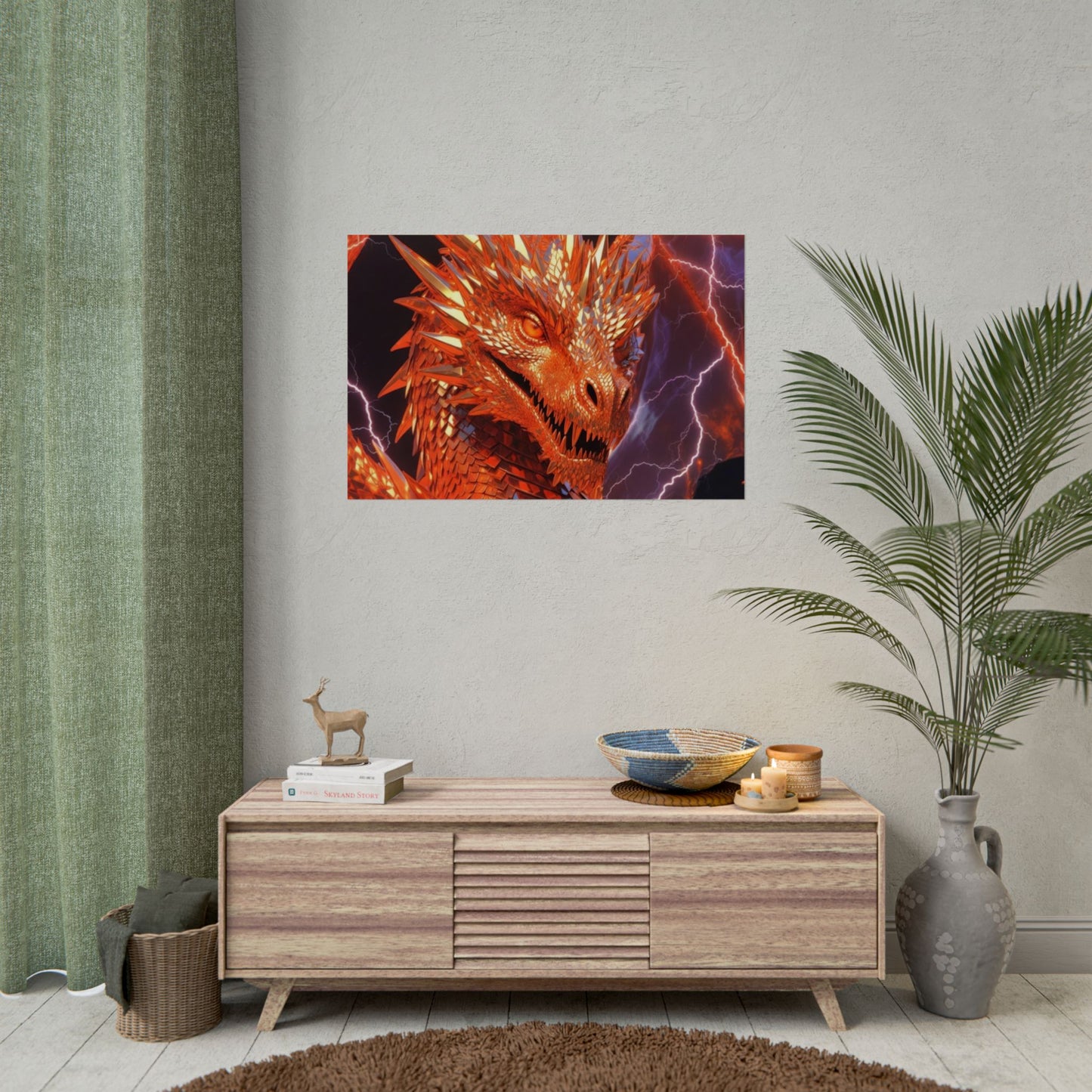 Orange Lightning Dragon Poster — Fantasy Wall Art for Gamers & Fans