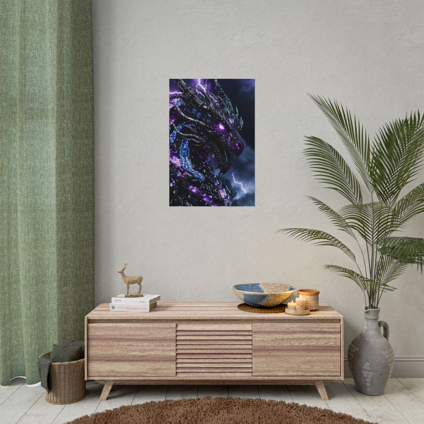 Rolled Poster — Cyberpunk Dragon Storm Art Print