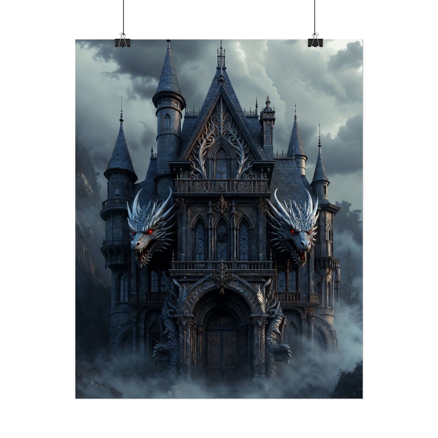 Gothic Dragon Castle Rolled Poster — Dark Fantasy Wall Art