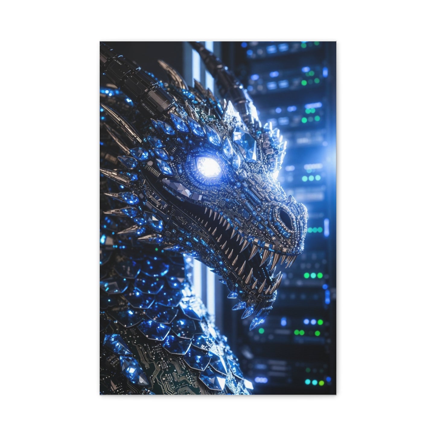 Cyber Dragon Canvas Print — Futuristic Metallic Dragon Wall Art