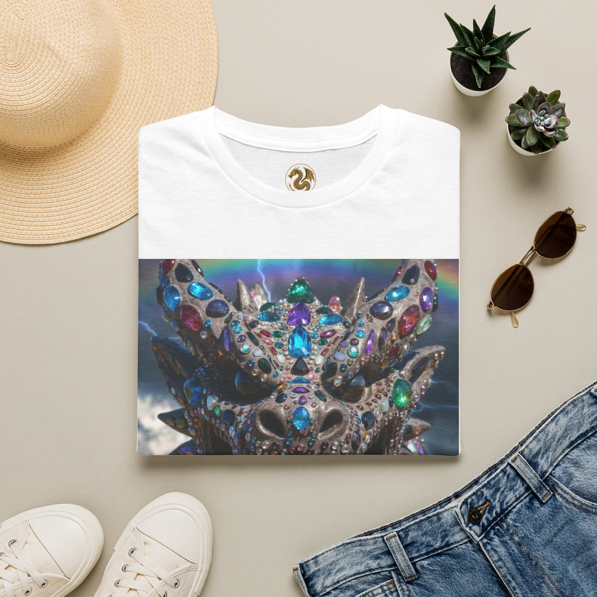 Jeweled Mask Dragon Graphic T-Shirt — Ornate Gemstone Carnival Design