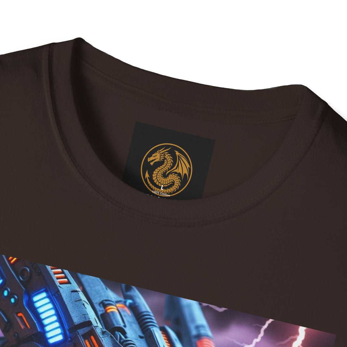 A Cyber Dragon T‑Shirt — Neon Mech Dragon with Lightning Graphic