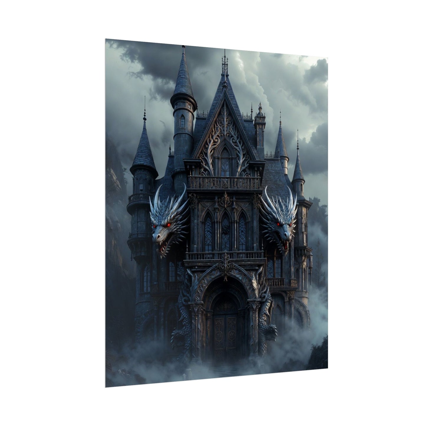 Gothic Dragon Castle Rolled Poster — Dark Fantasy Wall Art