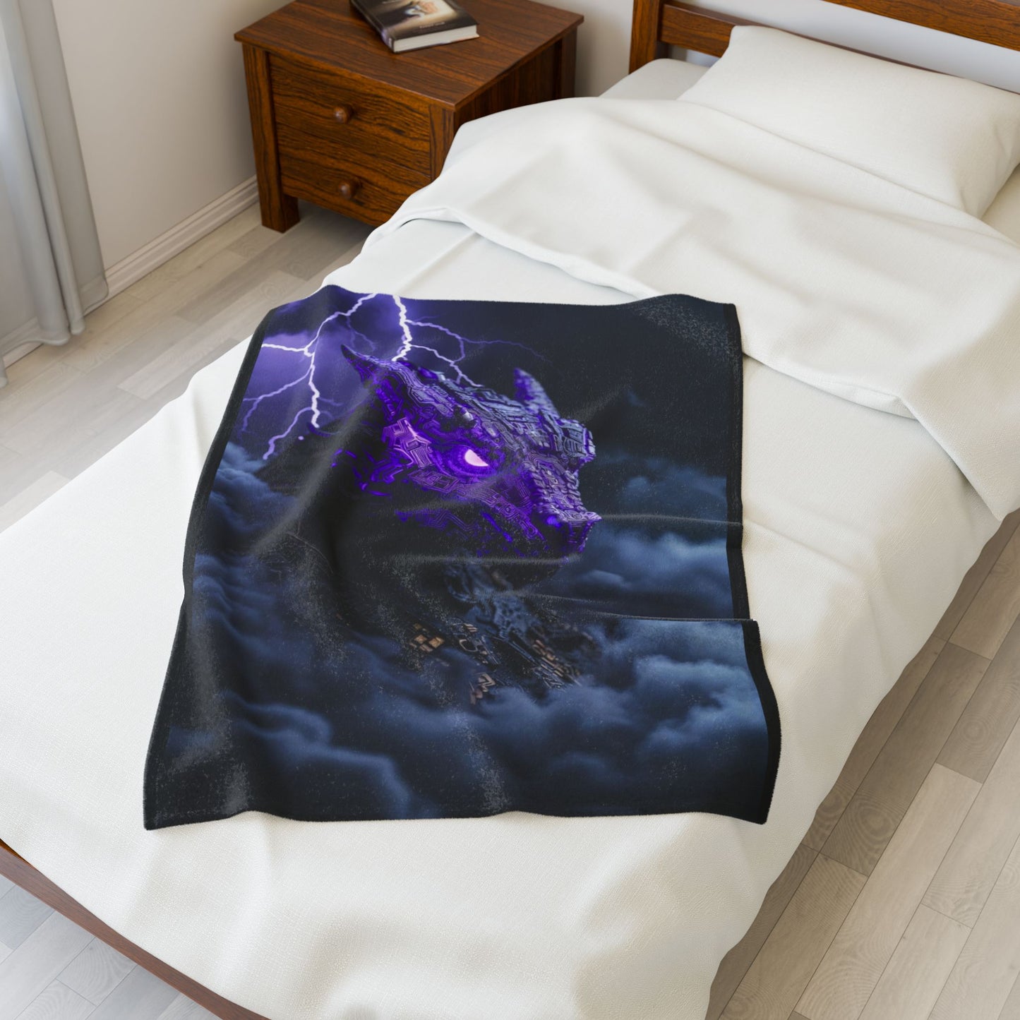Dragon Storm Velveteen Plush Blanket — Purple Lightning Fantasy Throw