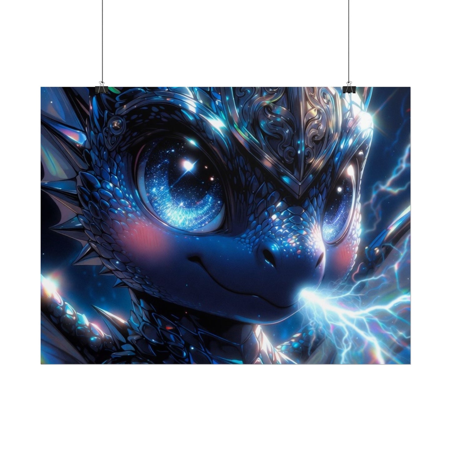 Shiny Blue Dragon Rolled Poster — Cute Electric Fantasy Wall Art