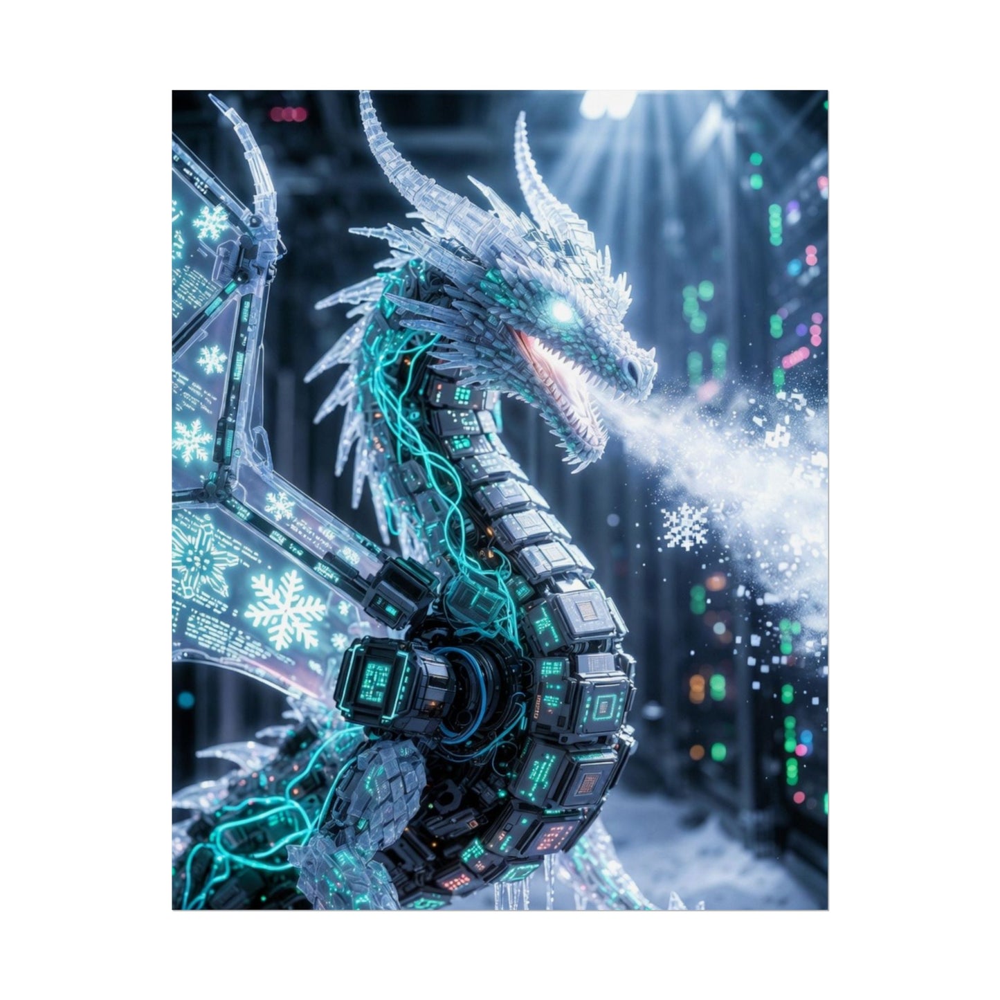 Rolled Poster — Cyber Ice Dragon Fantasy Art Print