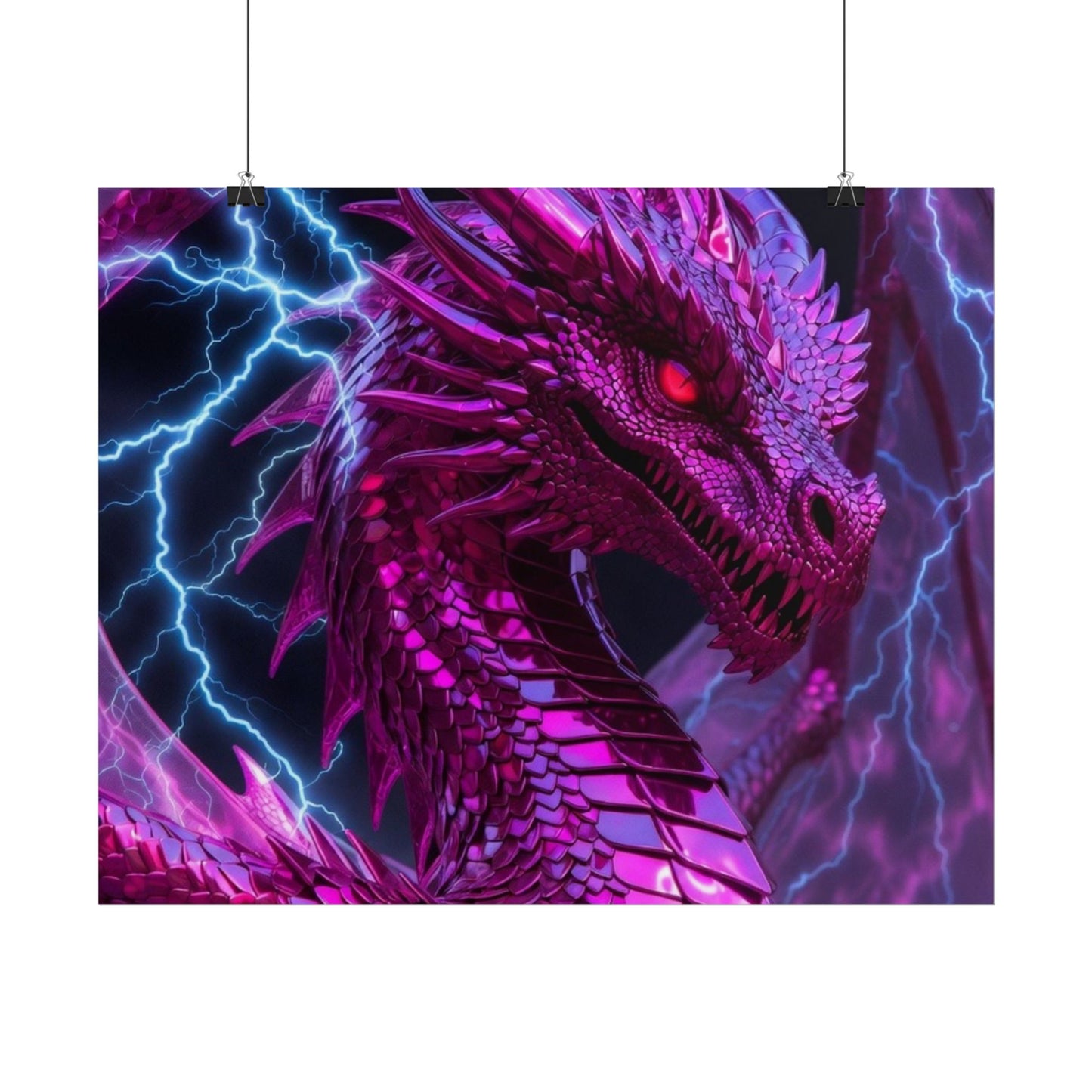 Pink Electric Dragon Poster — Fantasy Wall Art Rolled Poster