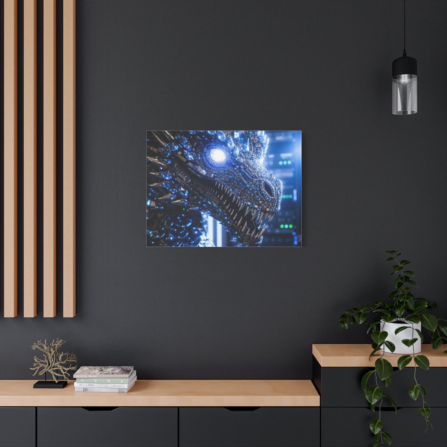 Cyber Dragon Canvas Print — Futuristic Metallic Dragon Wall Art