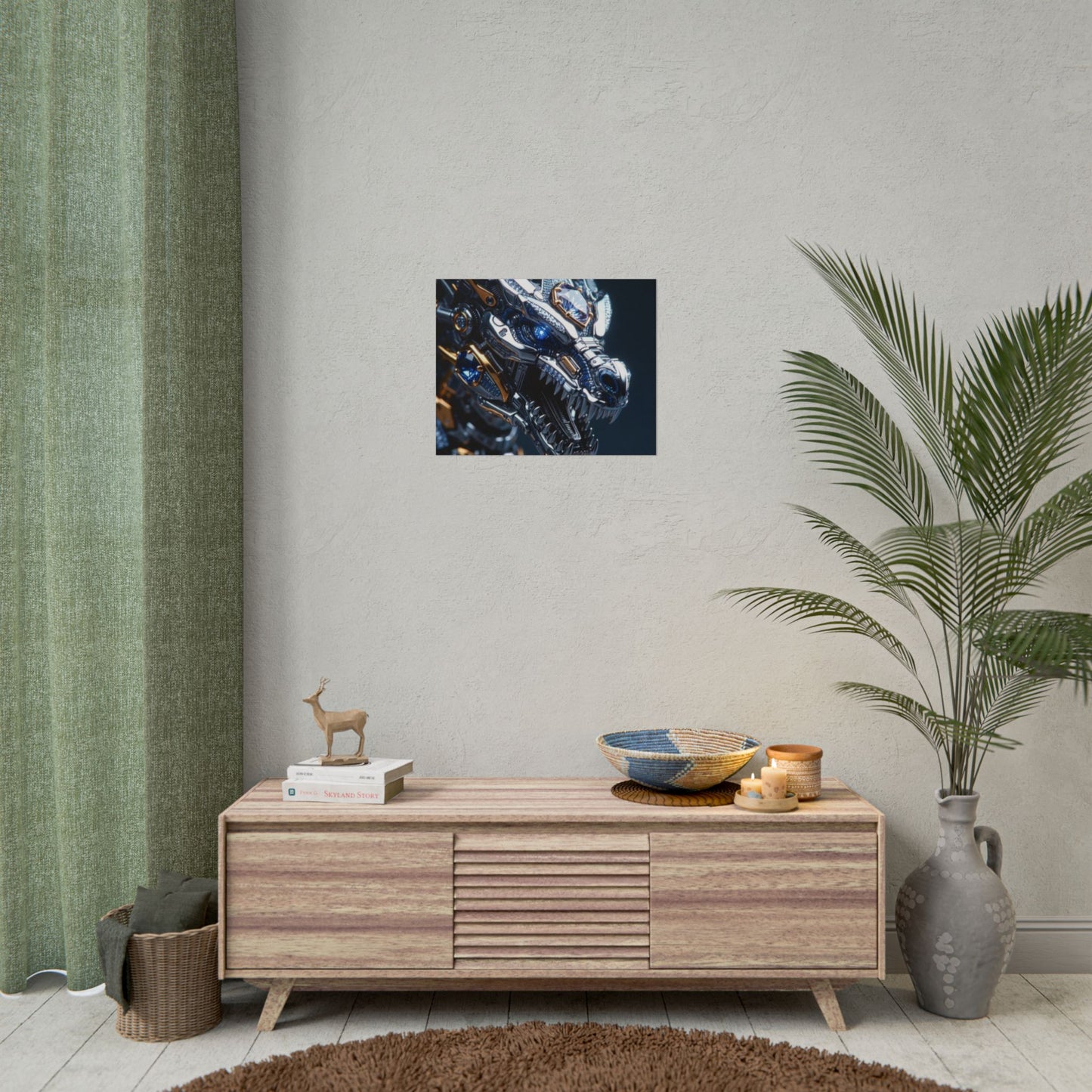 Mechanical Dragon Poster — Futuristic Gold & Blue Sci‑Fi Wall Art