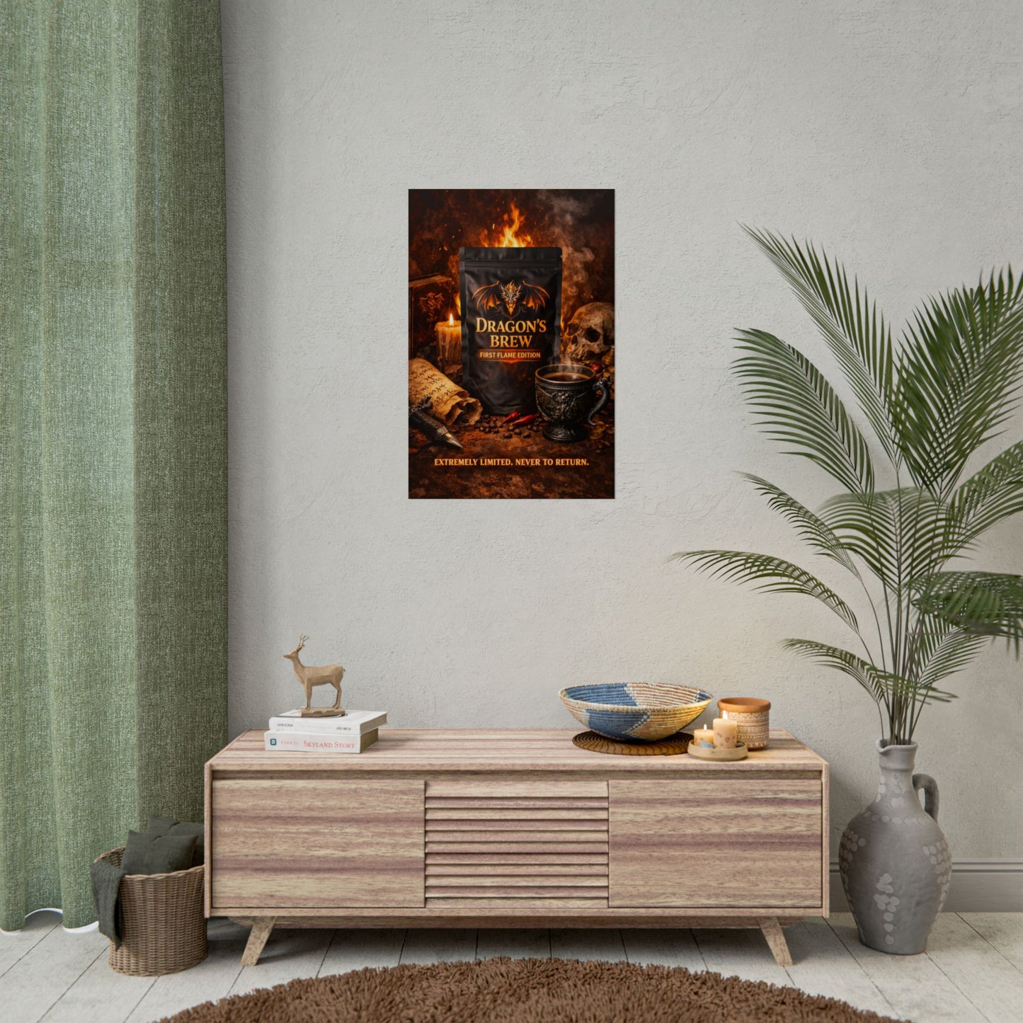 Rolled Poster — "Dragon's Brew: First Flame Edition" Fantasy Coffee Art Print