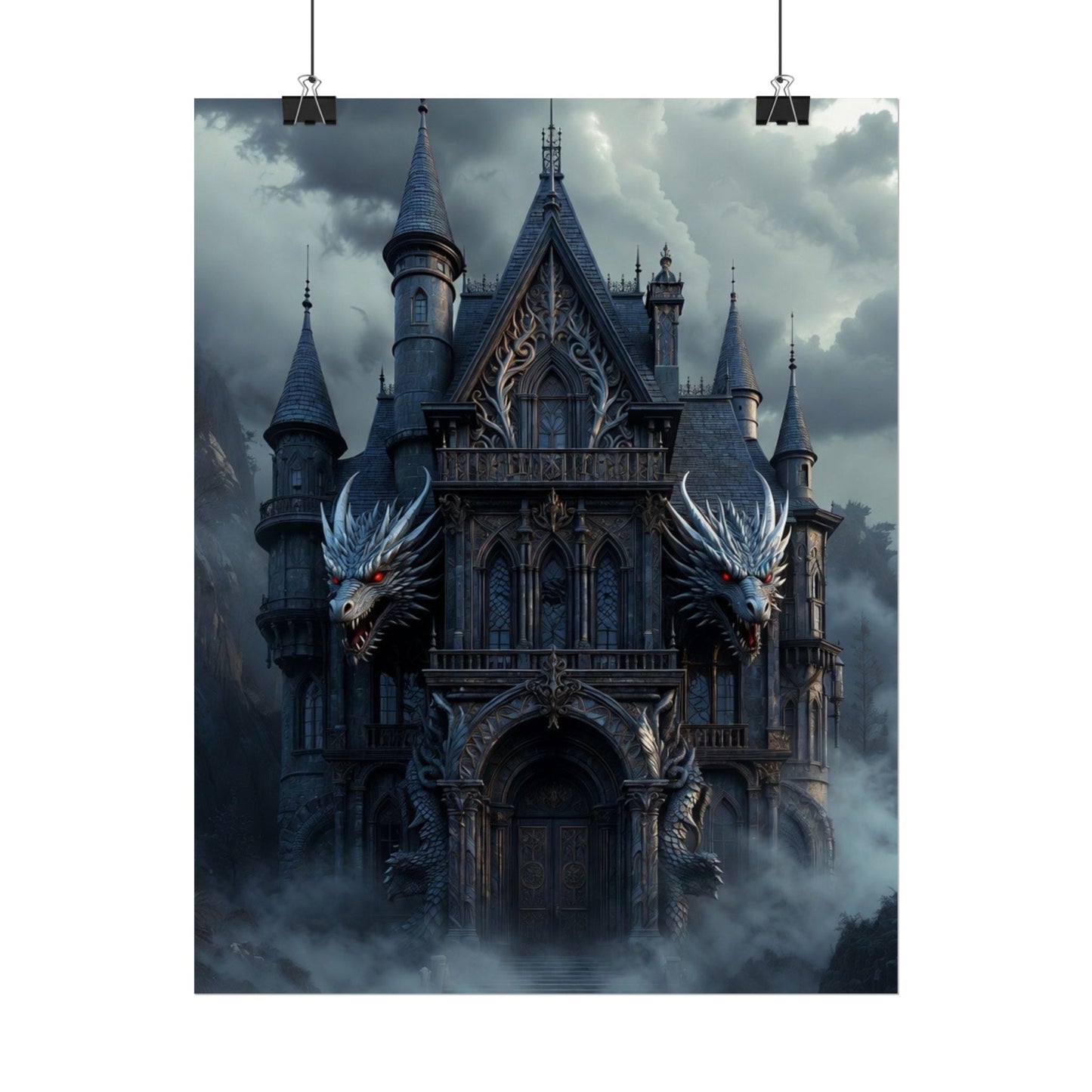Gothic Dragon Castle Rolled Poster — Dark Fantasy Wall Art