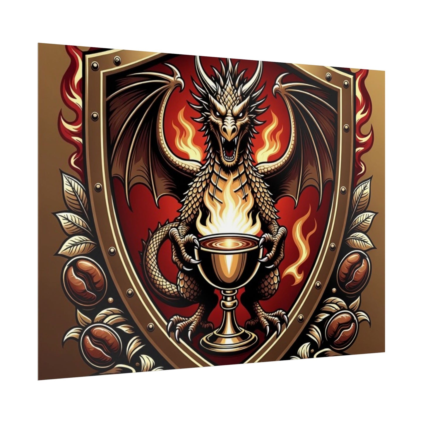 Dragon's Brew Poster — Fantasy Dragon Shield Artwork Rolled Poster