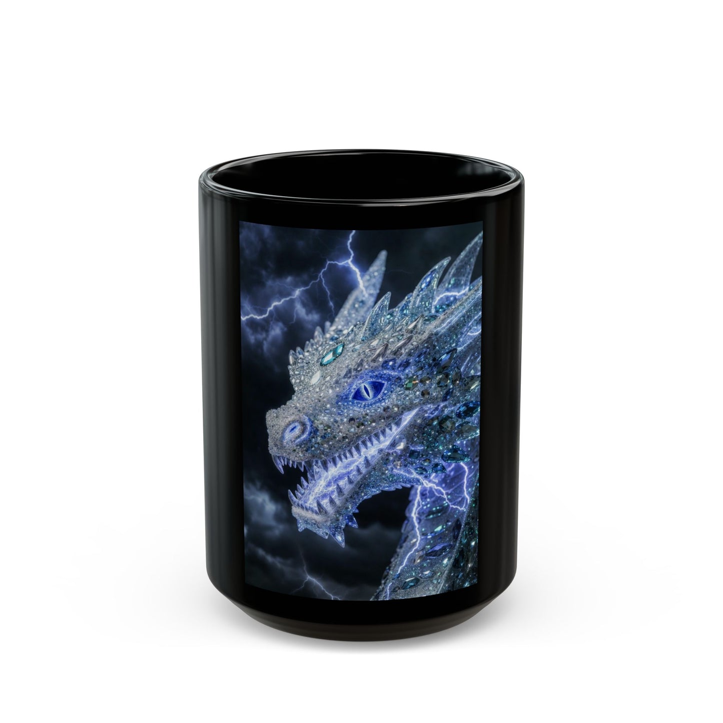 Storm Dragon Black Mug — Electric Blue Fantasy Dragon Coffee Cup (11oz/15oz)