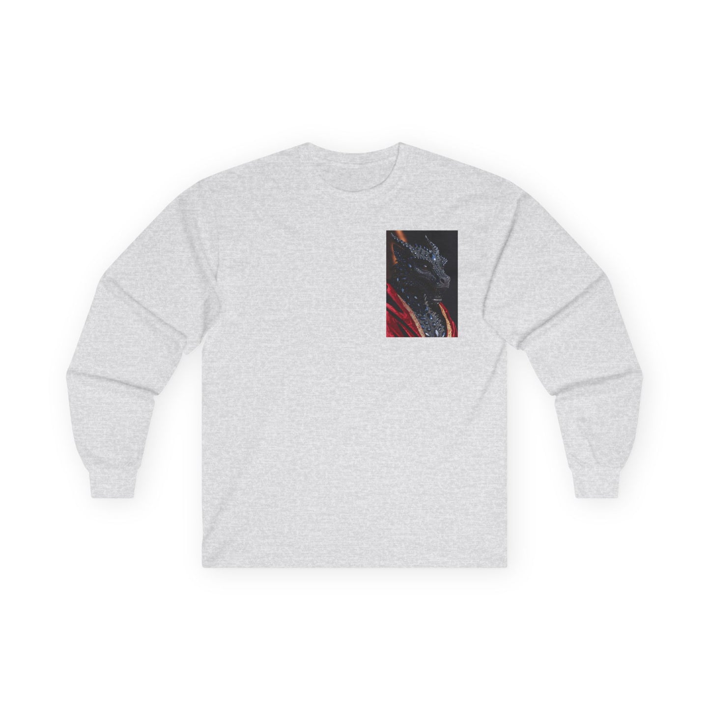 Long Sleeve Tee — Abstract Red & Black Dragon Marble Chest Print