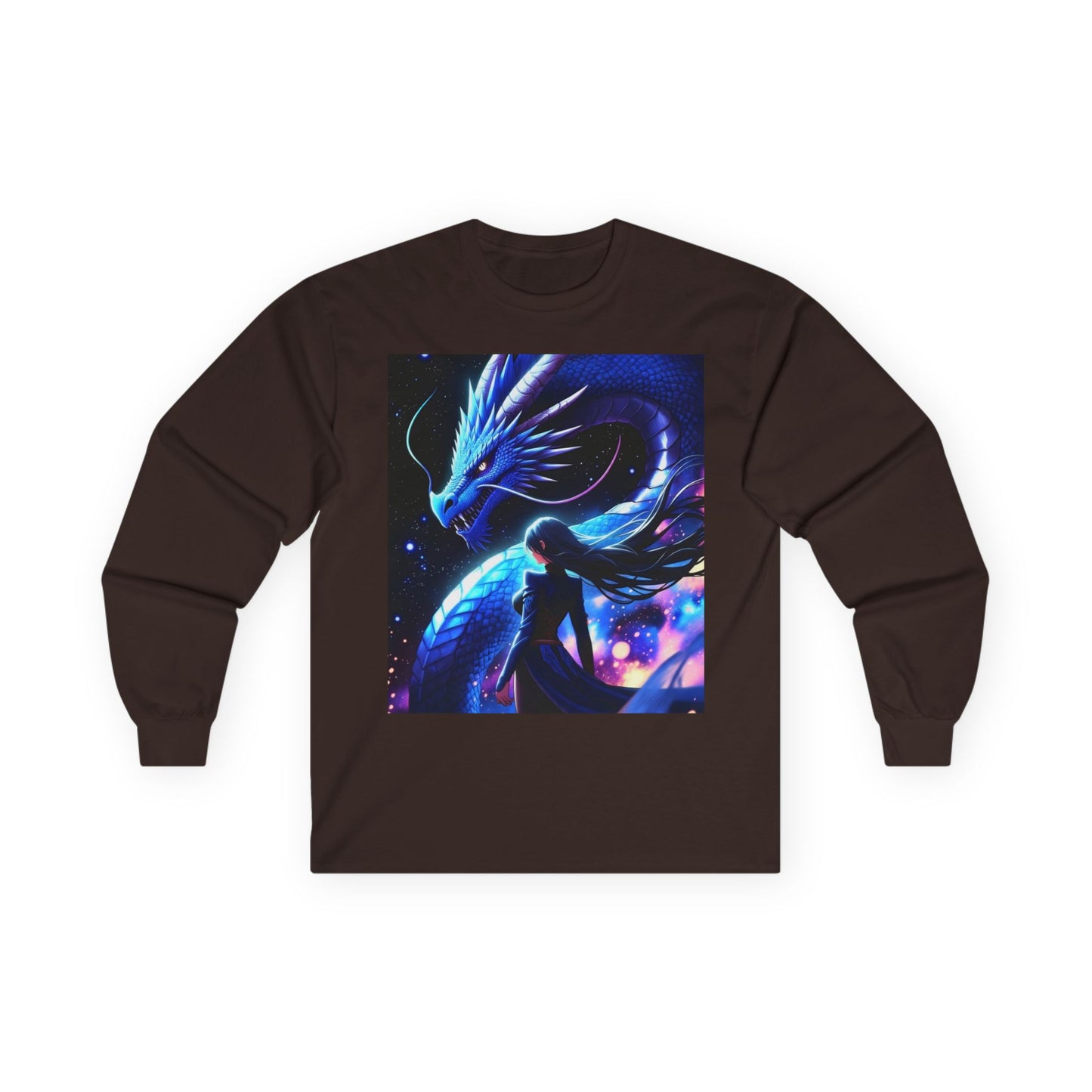 Dragon Spirit Long Sleeve Tee — Mystical Blue Anime Silhouette