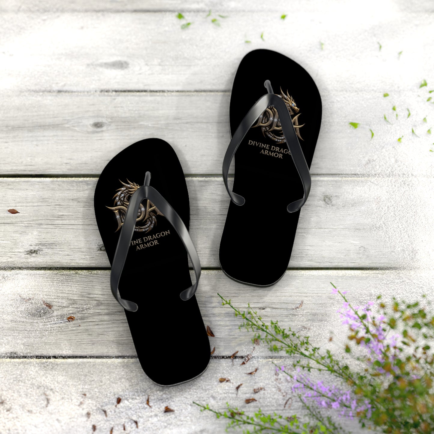 Dragon Armor Flip Flops – Black Fantasy Shield Beach Sandals