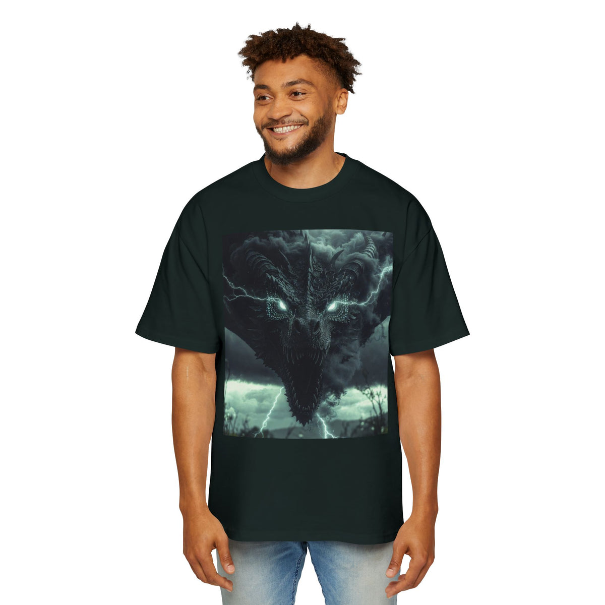 A Storm Dragon Graphic Tee — Dark Fantasy Oversized Men's T-Shirt