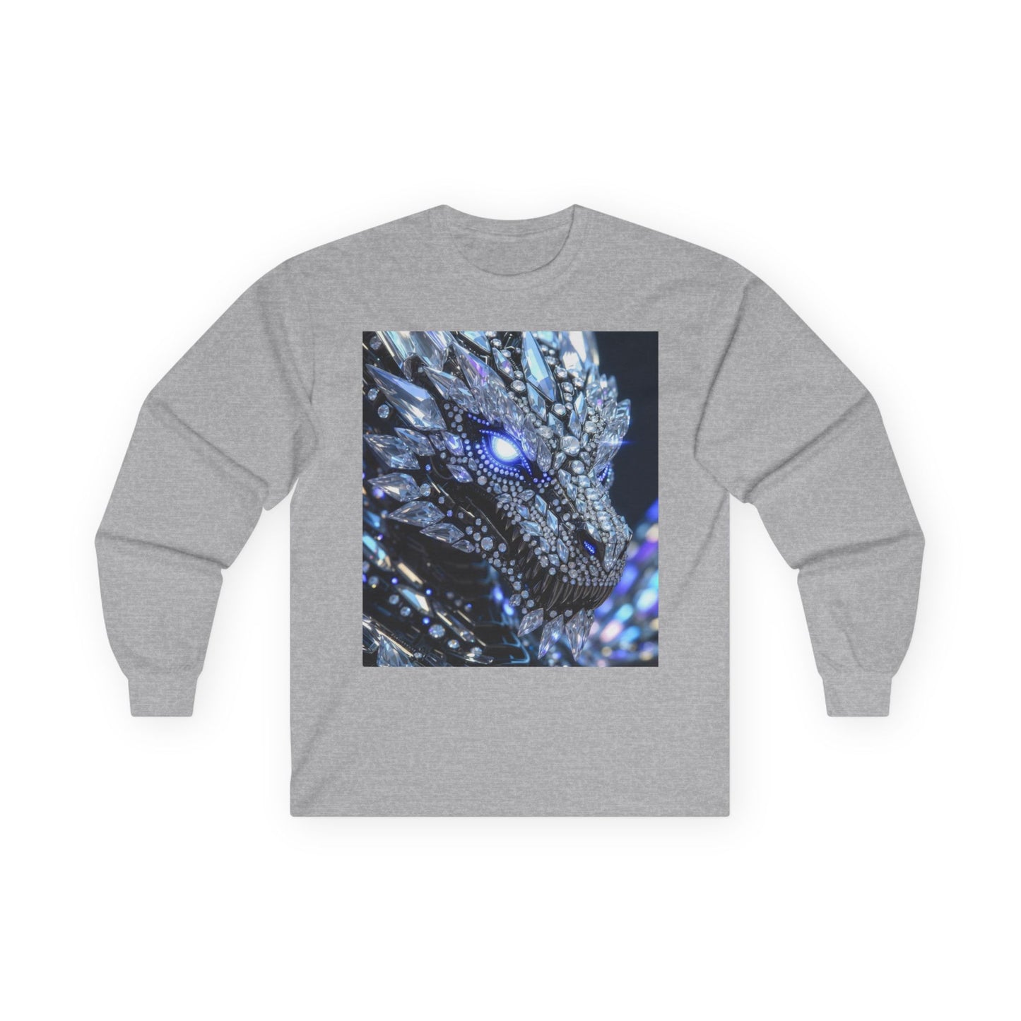 Dragon Art Long Sleeve Tee — Blue Crystal Dragon Graphic