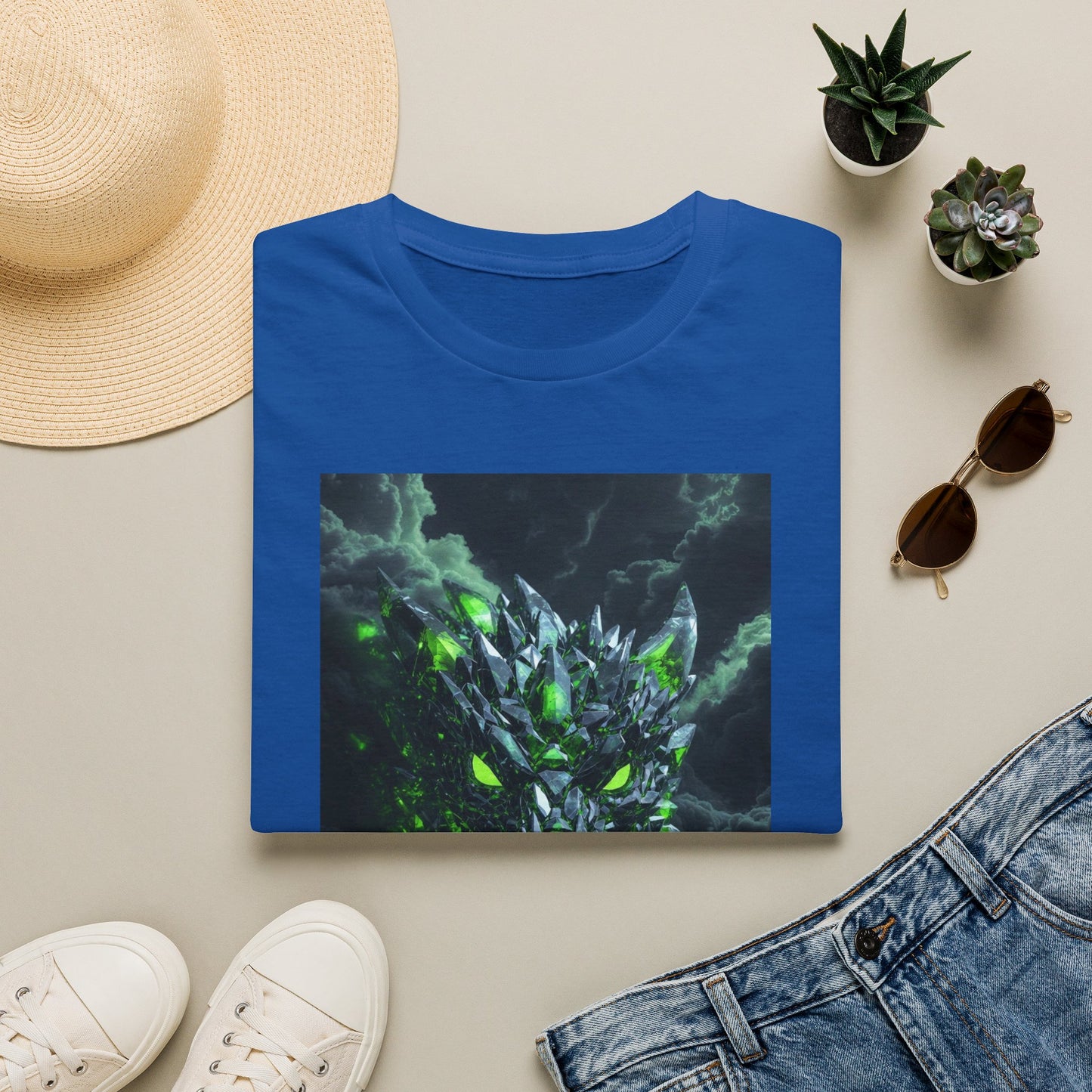 Dragon Skull T‑Shirt — Neon Green Crystal Wyvern Graphic Tee
