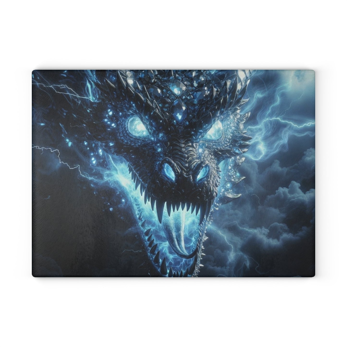 Glass Cutting Board — Electric Blue Dragon Design