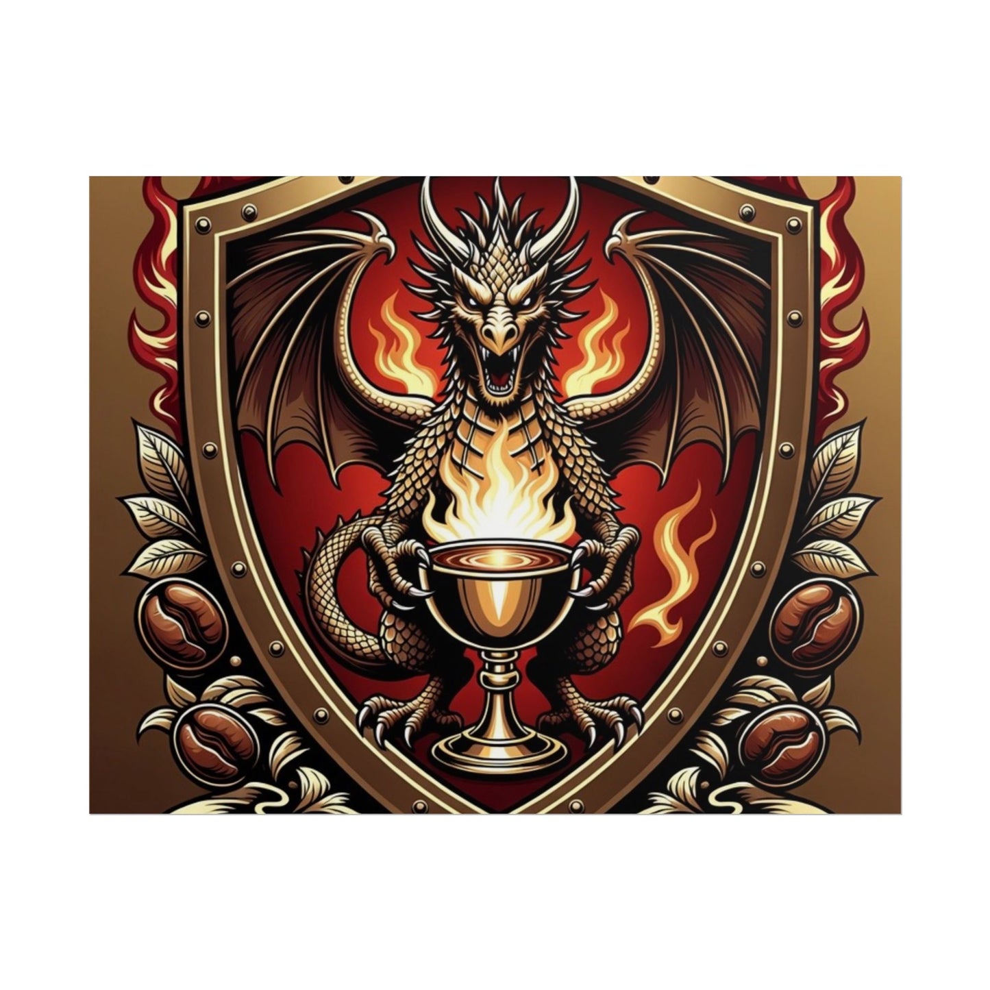 Dragon's Brew Poster — Fantasy Dragon Shield Artwork Rolled Poster
